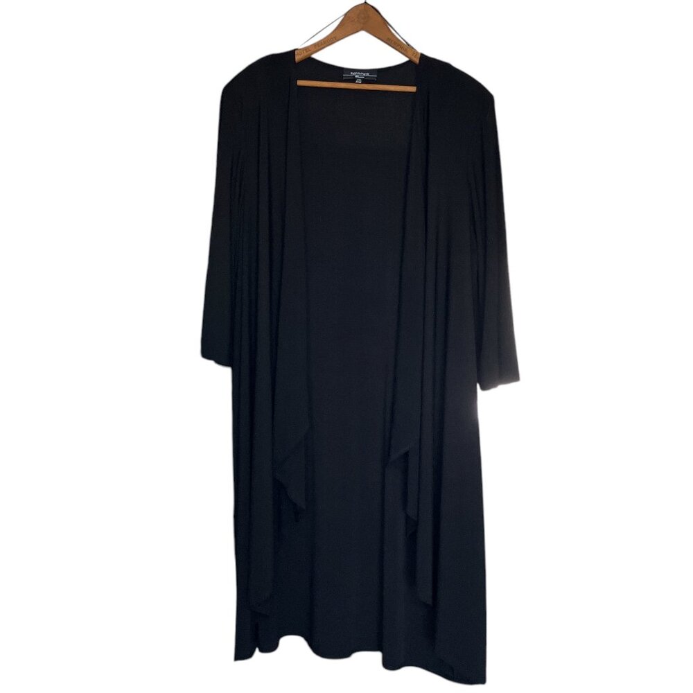 R&M Richards 20W Knit Open Jacket Duster Cardigan Black Liquid Knit Stretch Plus